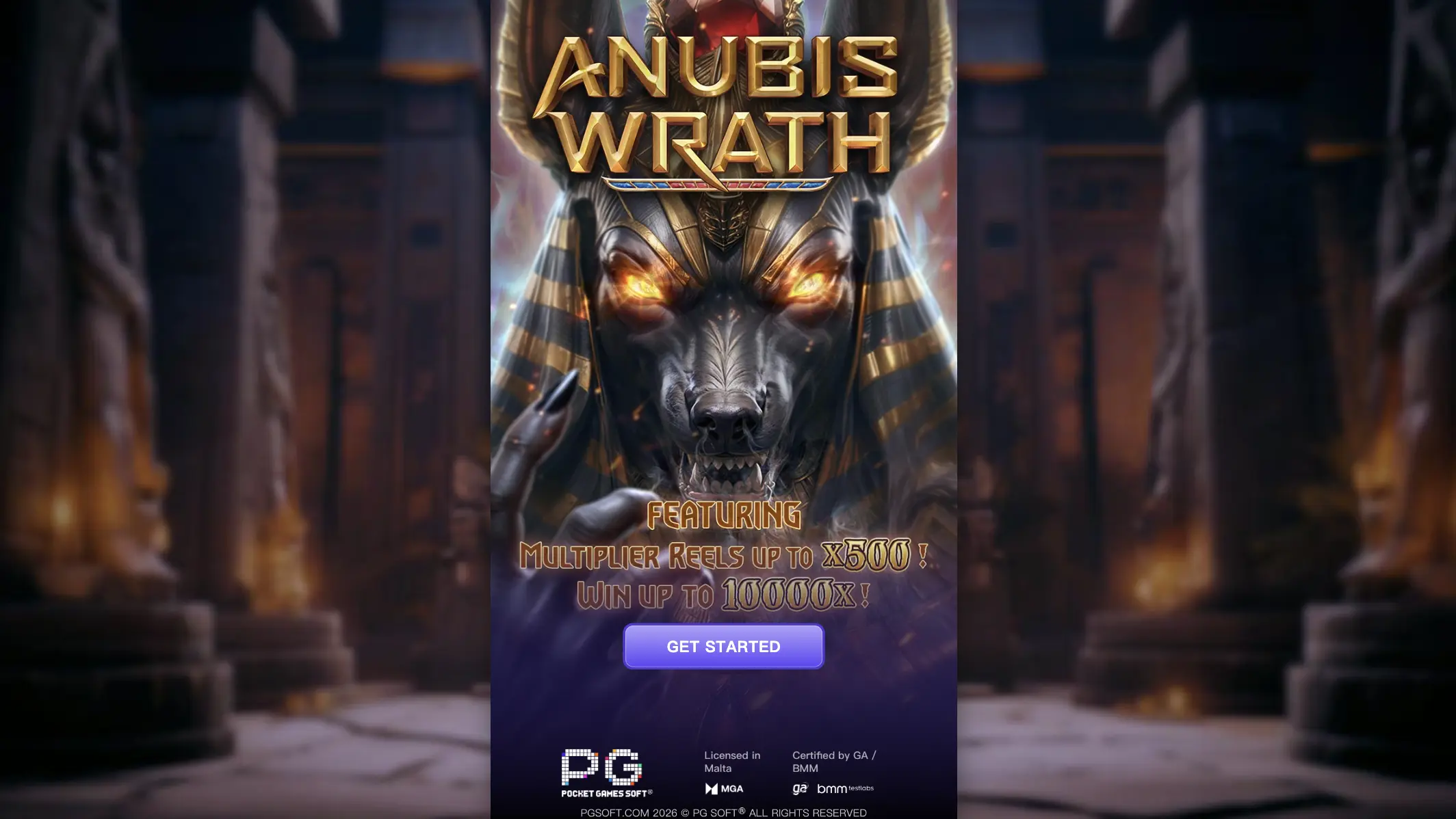 Anubis Wrath official start screen with the Anubis artwork and 10,000x maximum win